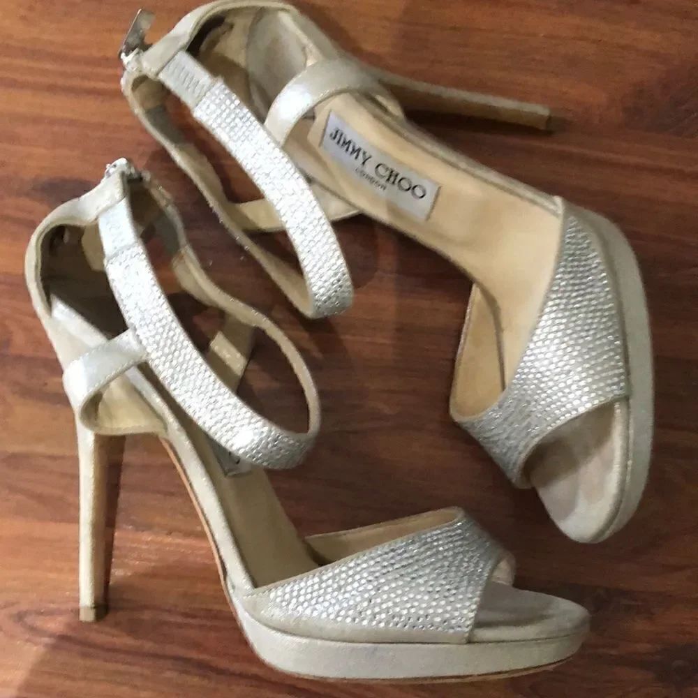 Jimmy Choo platform high heel champagne rhinestone. Size 39